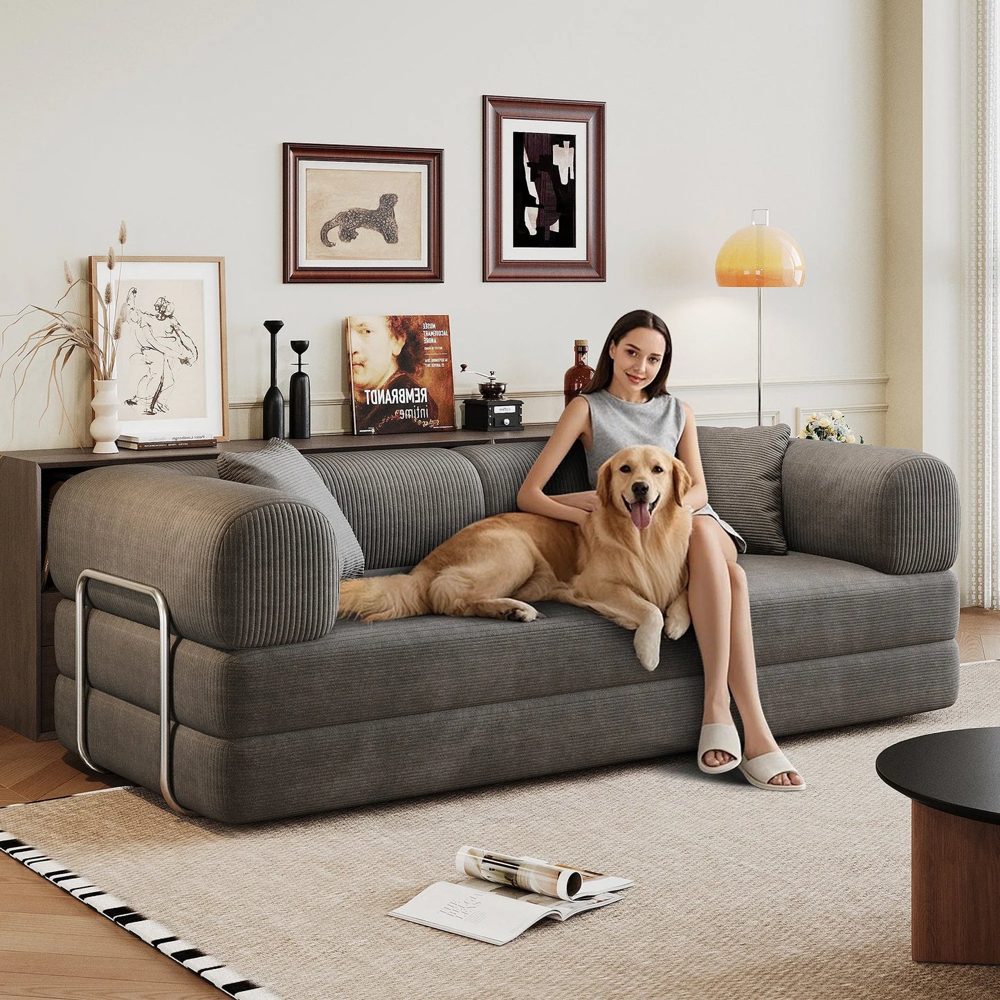 78.8' Compression Sofa,Convertible Floor Sofa Bed-with Pillow Back Support Armrest,Comfy Futon Couch Sleeper Bed,Loveseats Boneless Modular Sectional – view 5