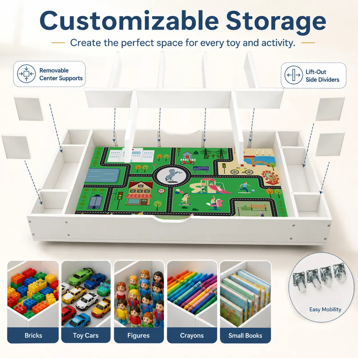 The 3 in 1 Reversible Kids Activity Table and Toy Organizer Compatible with Lego, Building Bricks & Whiteboard Play Table with City Road Map – view 5