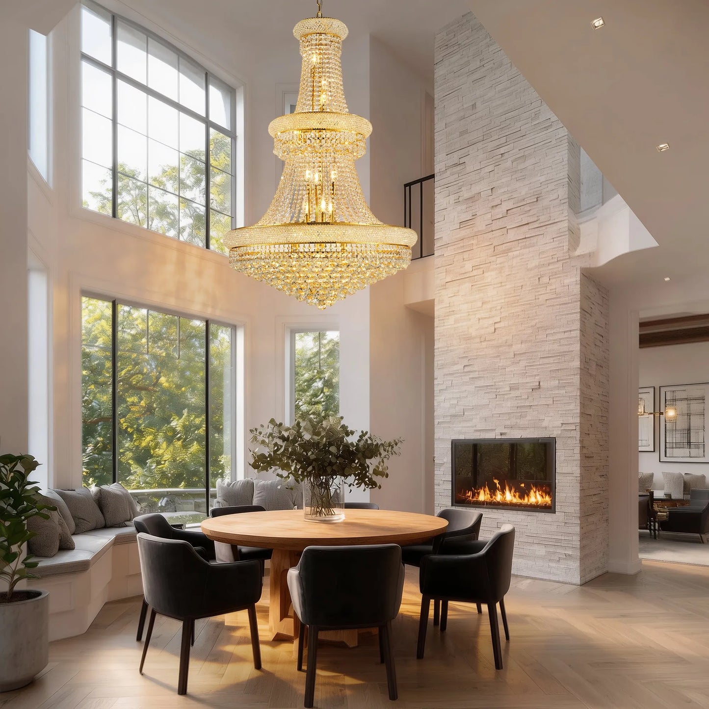 32-Inch Gold Crystal Chandelier, 27-Light French Empire Ceiling Light with LED Bulbs, Adjustable 59-Inch Chain, 3000K Warm Light, Ideal for Living – view 5