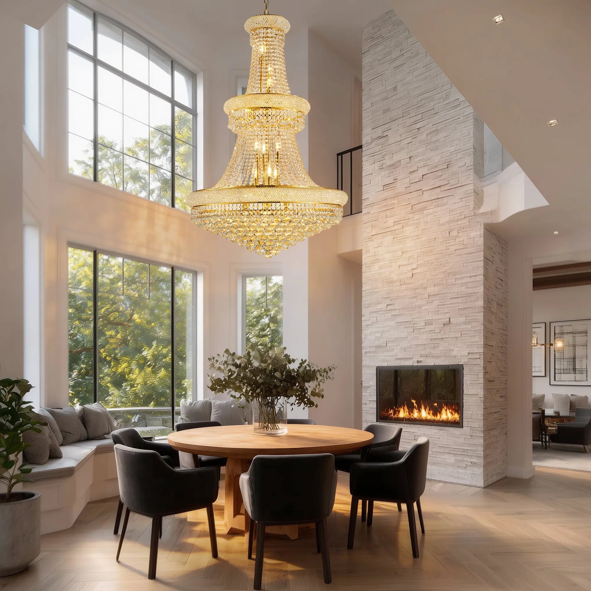 32-Inch Gold Crystal Chandelier, 27-Light French Empire Ceiling Light with LED Bulbs, Adjustable 59-Inch Chain, 3000K Warm Light, Ideal for Living – view 5