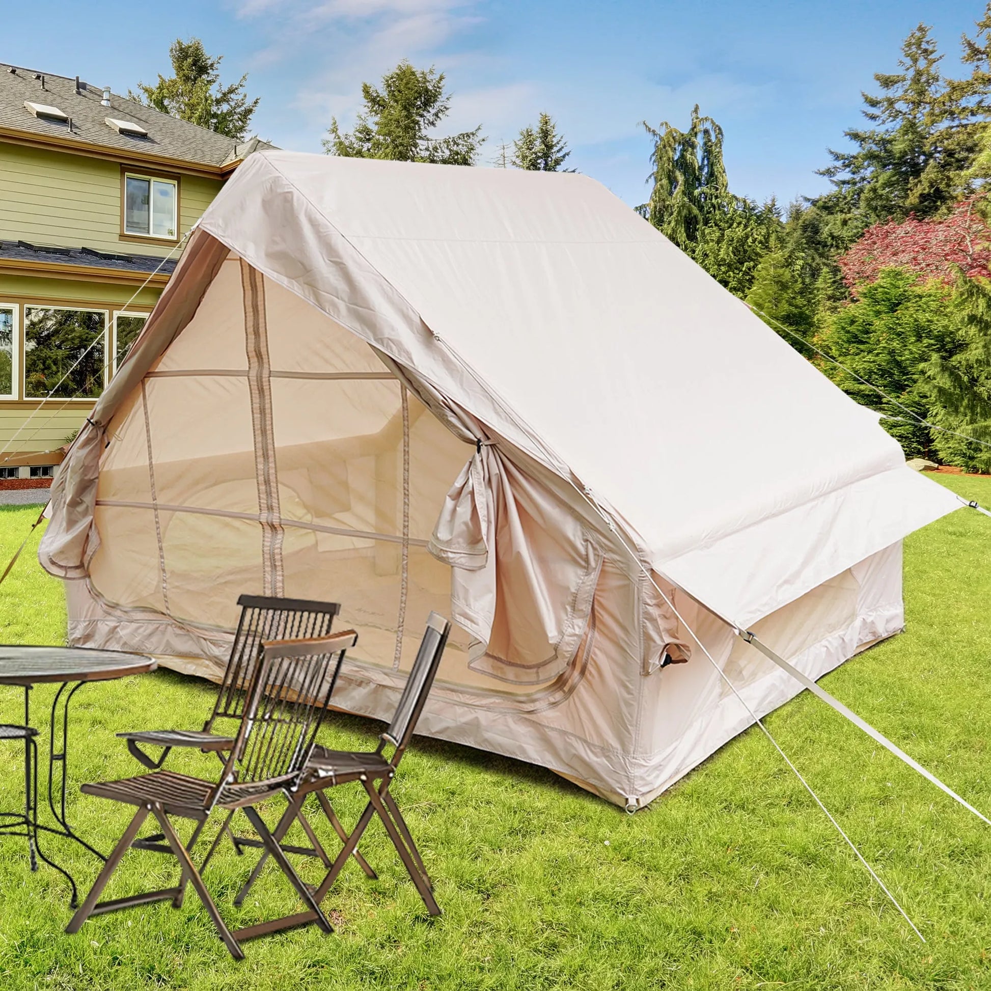 Inflatable Glamping Tent for 4-6 People, Waterproof Luxury Outdoor Tent with Pump, Khaki 410D Oxford Fabric, 118'x78.7'x78.7' – view 5