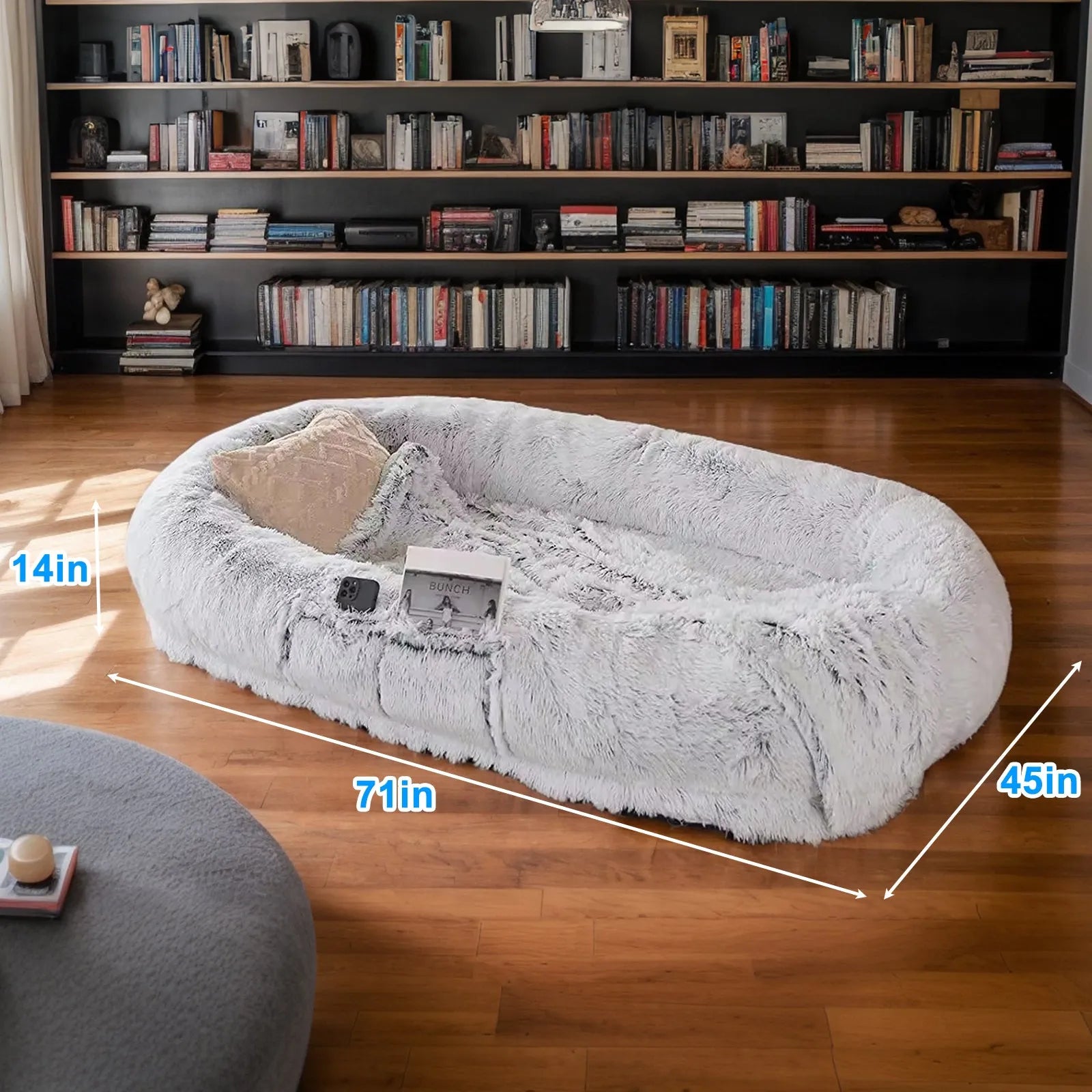 Human Dog Bed, Washable Faux Fur Dog Bed for People Doze Off, Napping Orthopedic Dog Bed,71''x45''x14'' Size Fits You and Pets (Grey) - Blankets and – view 5