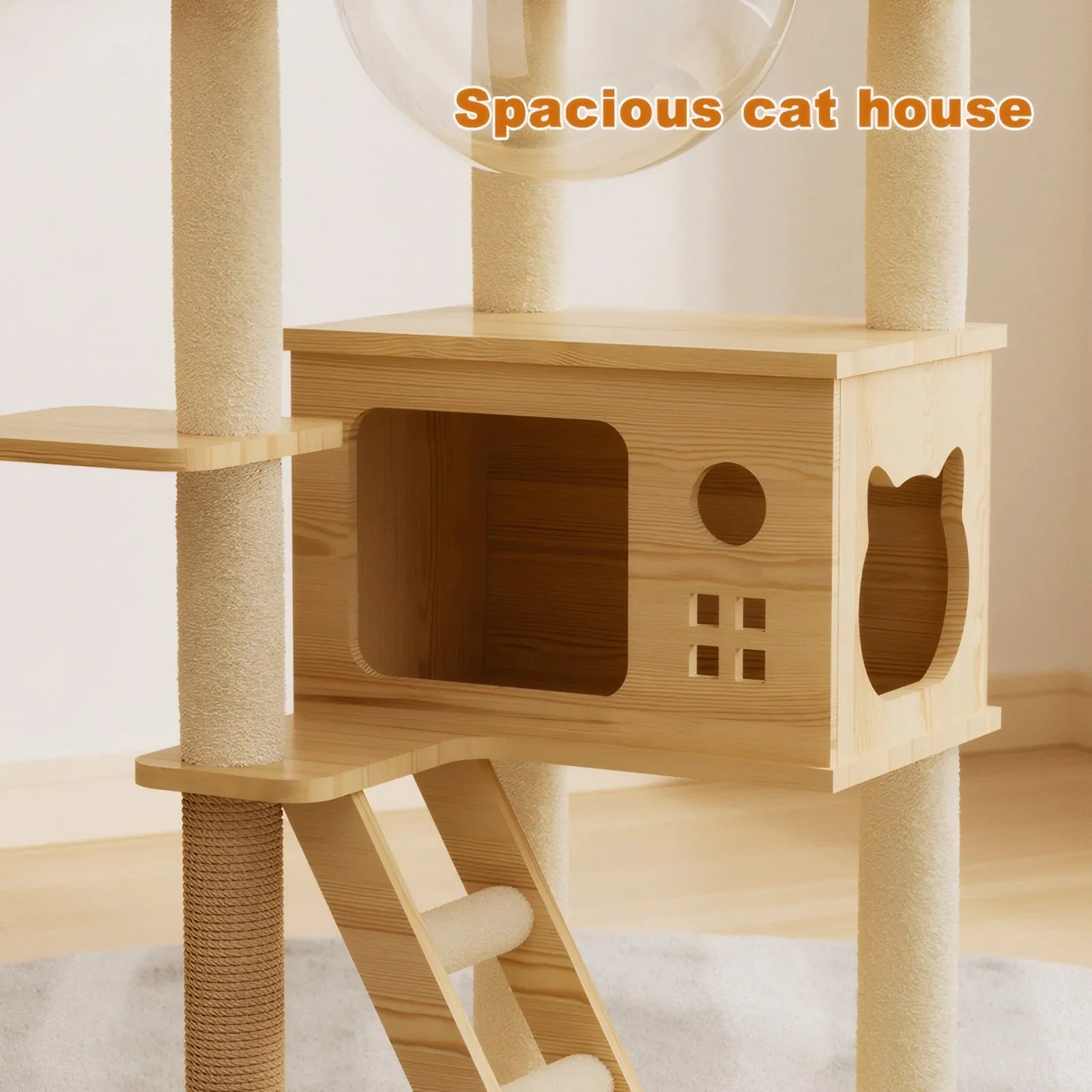 48.8' Modern Cat Tower, Wood Cat Tree Tower for Indoor Cats, Cat Tree with Sisal-Covered Scratching Posts and Top Perch, Cat Condo with Acrylic – view 5