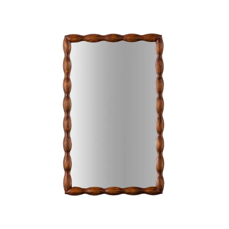 36.02' Mid-Century Modern Swirl Wood Frame Mirror - Solid Wood & MDF Wall-Mounted Full-Length Mirror, Brown Decorative Mirror for Bedroom/Living Room – view 5