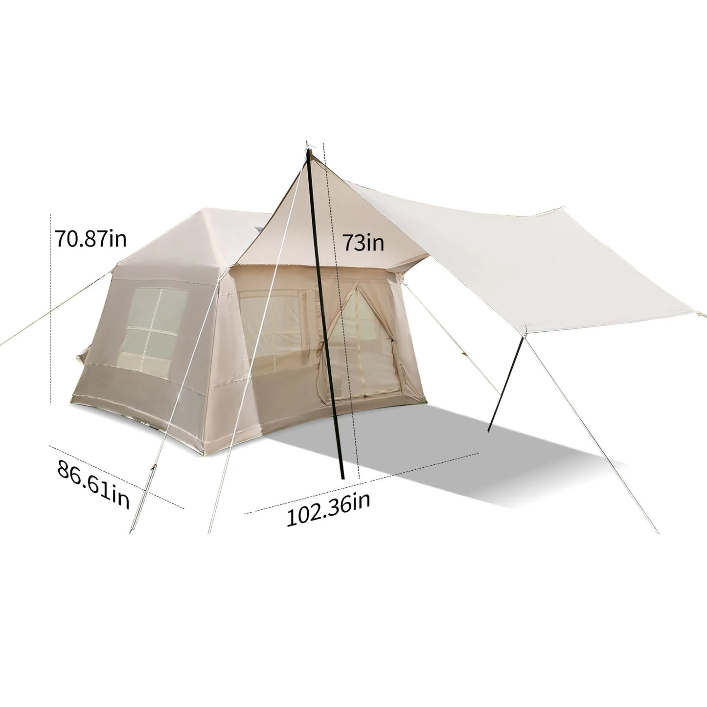 5.72m² Inflatable Camping Tent, Easy Setup 4 Season Windproof Glamping Tent with Mesh Windows & Pump, Outdoor Cotton Tent – view 5