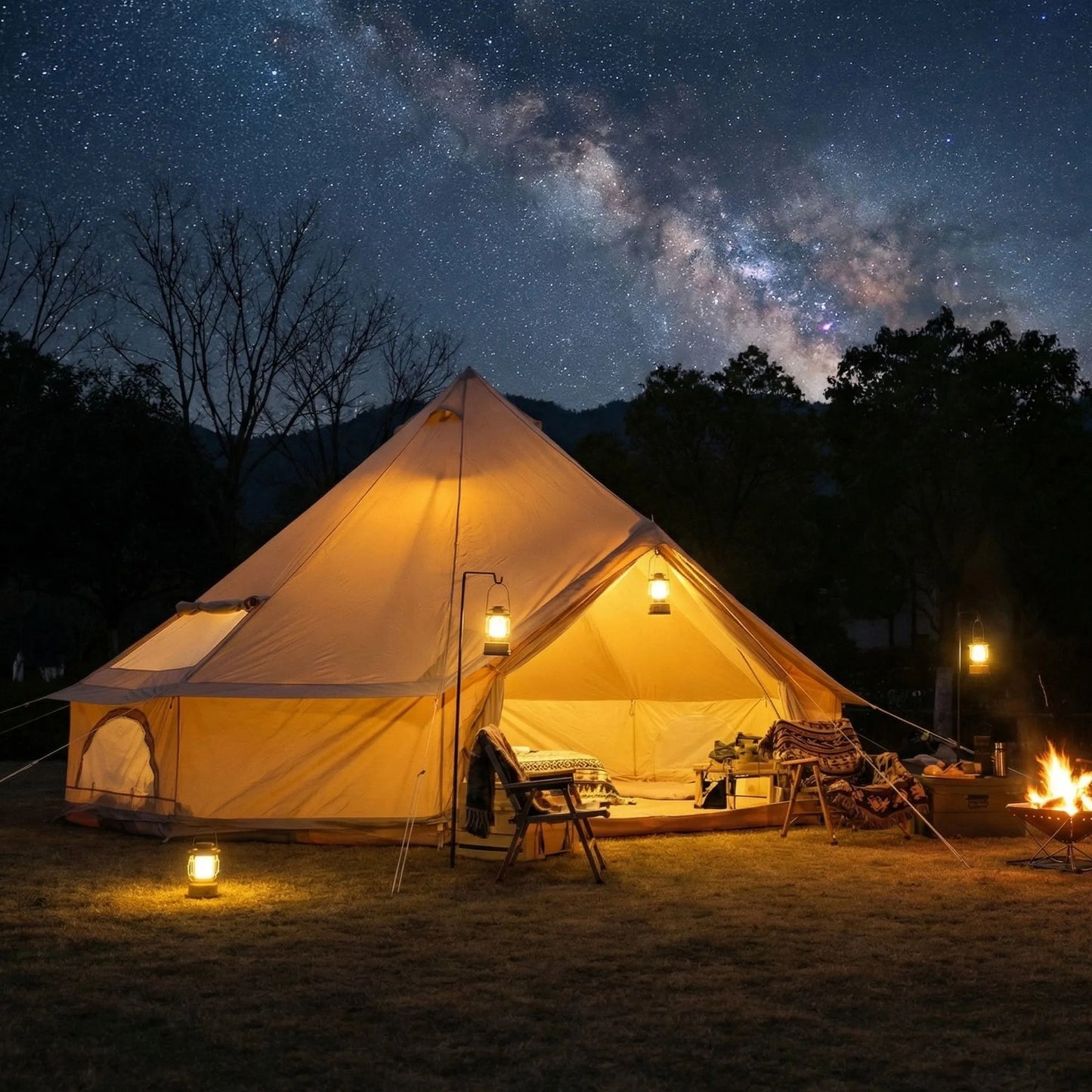 4 Season Bell Tent 13.1FT, Beige Waterproof Glamping Yurt Tent with Stove Jack, Fits 8 People Family Camping Tent for Outdoor Parties & Camping – view 5