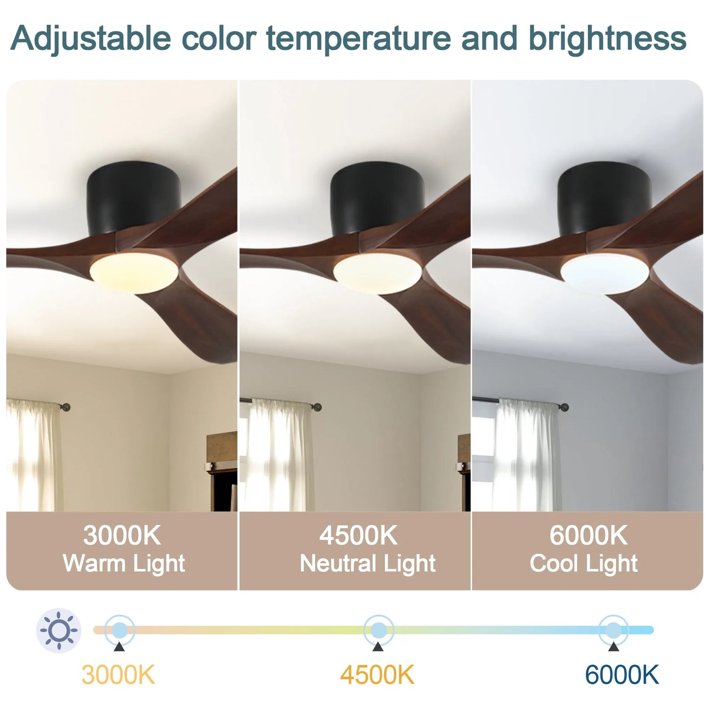 42-inch Ceiling Fan with Light, 3 Dark Walnut Wood Blades, Remote Control, Reversible DC Motor for Living Room – view 5