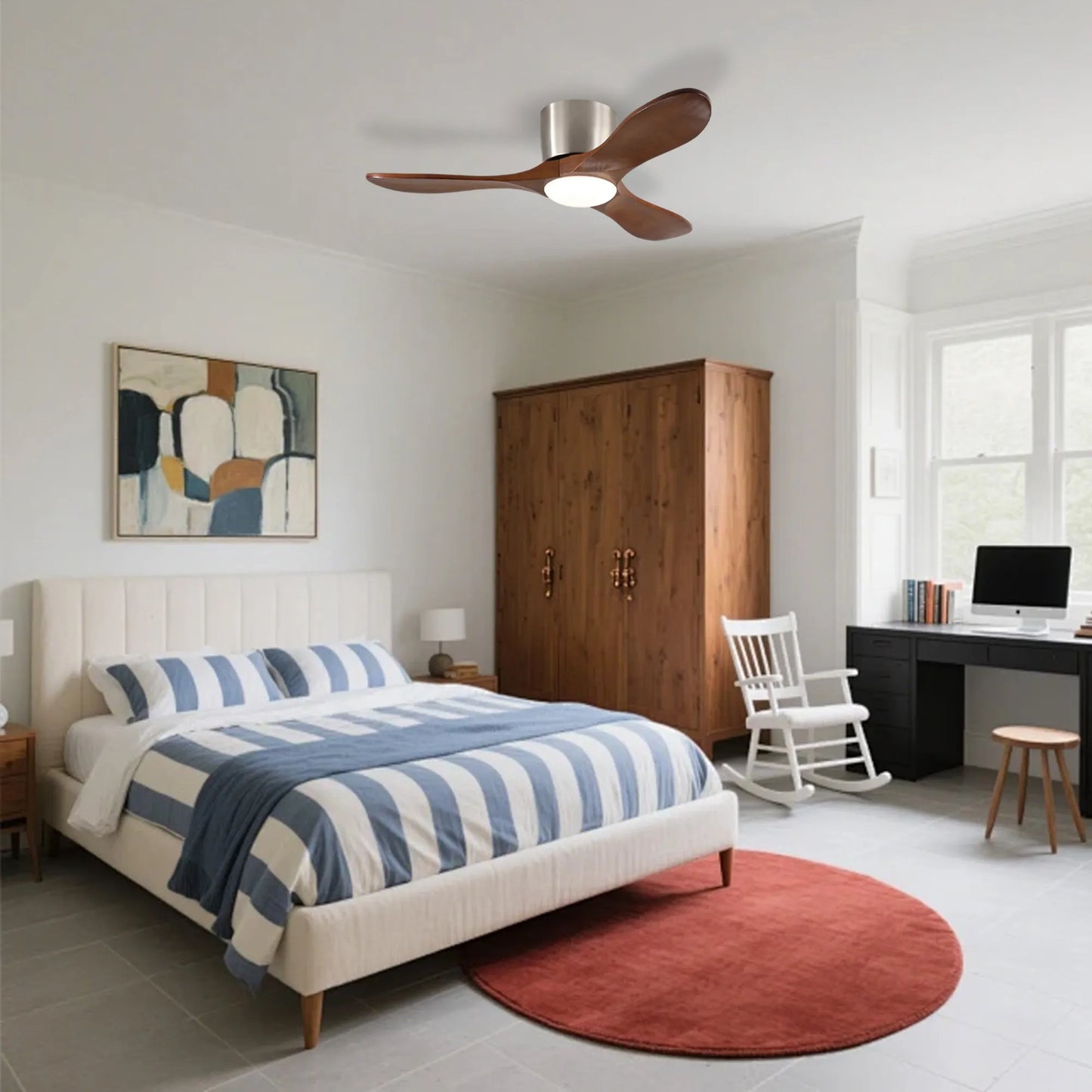 42-inch Ceiling Fan with Light, 3 Light Walnut Wood Blades, Remote Control, Reversible DC Motor for Living Room – view 5