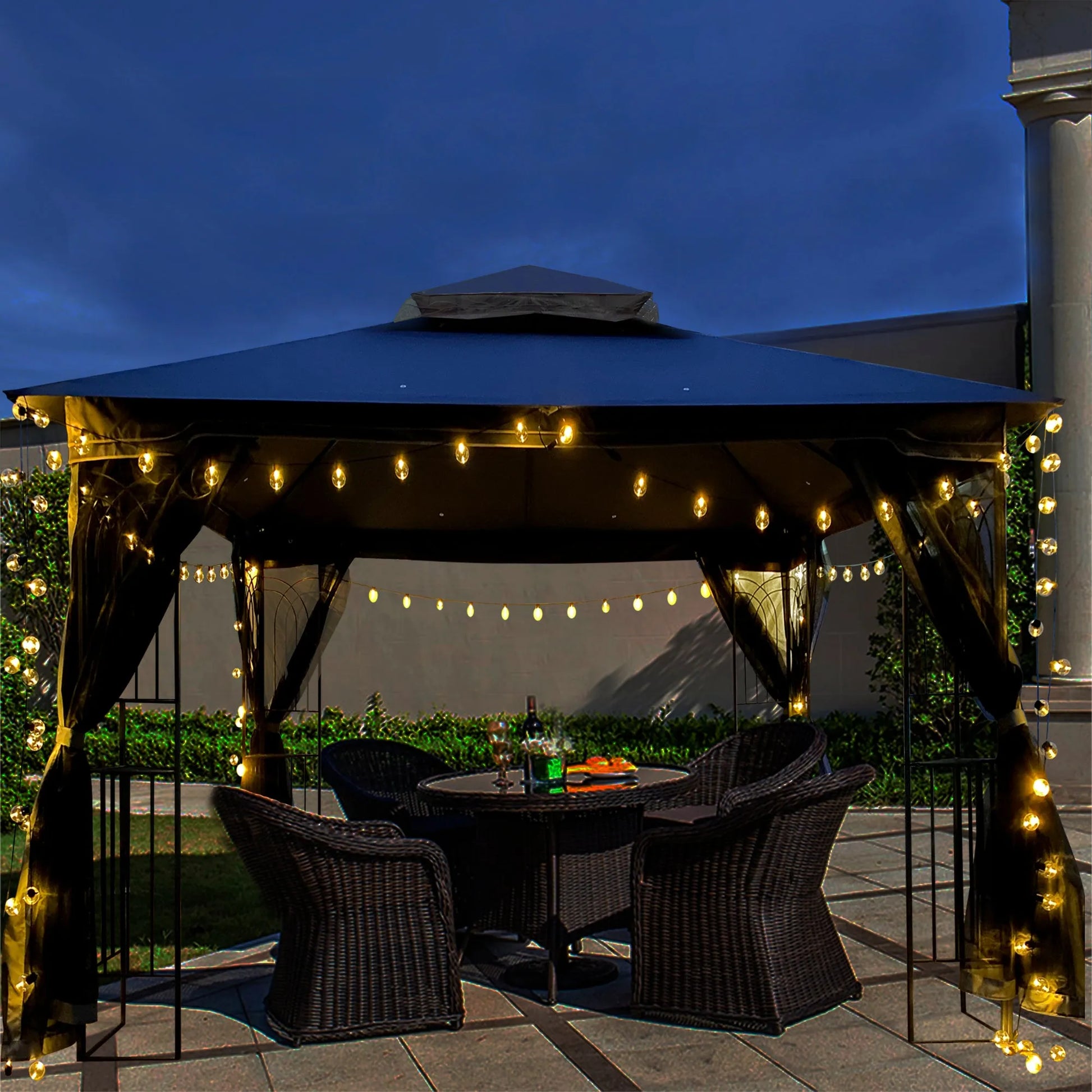 10 x 10 ft Patio Gazebo Tent with Ventilated Double Roof and Mosquito Net, Gray Canopy for Backyard or Garden – view 5