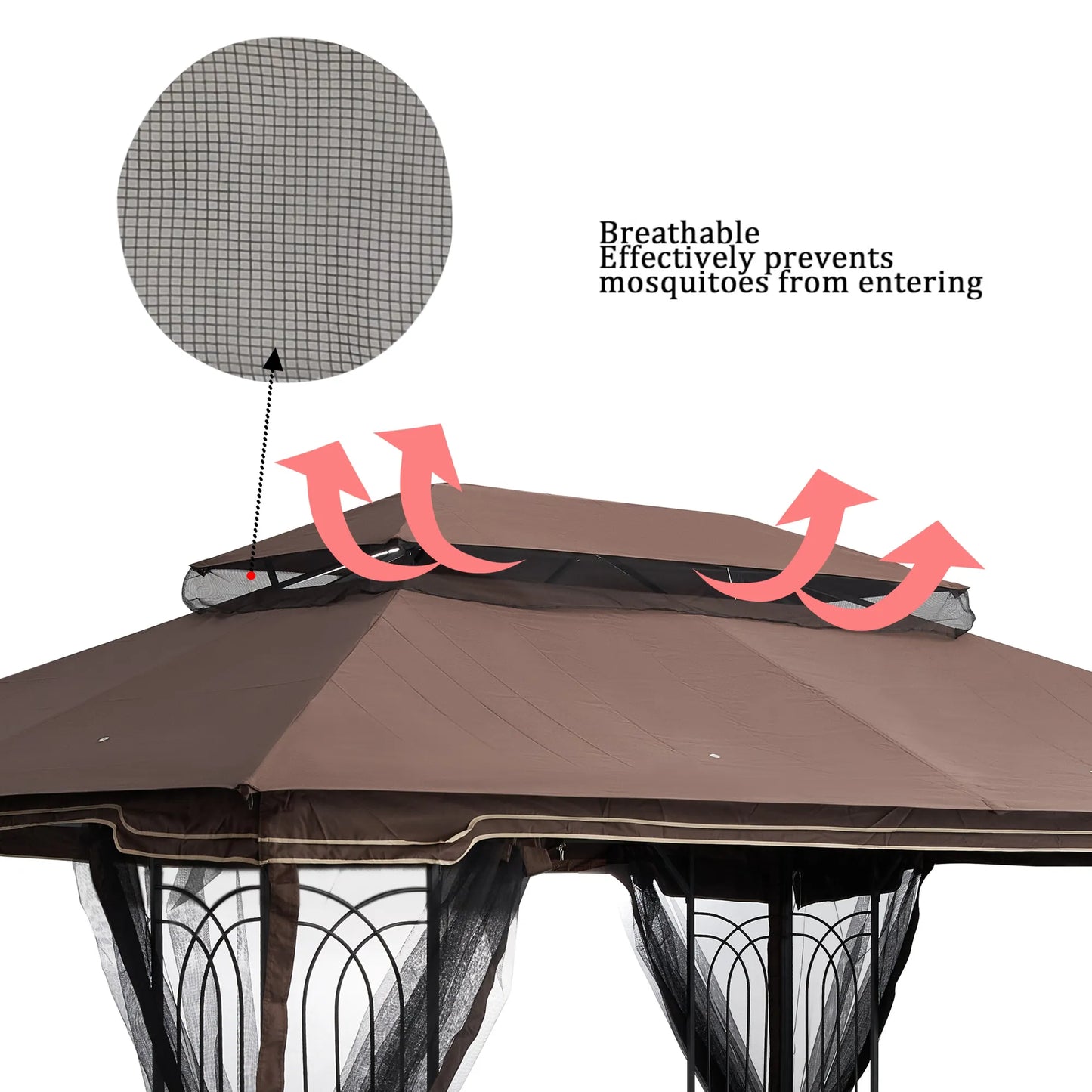 13x10 Ft Patio Double Roof Gazebo Replacement Canopy Top Fabric,Brown – view 5