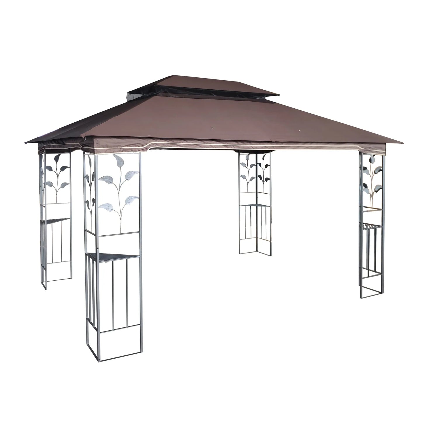 13 x 10 ft Patio Gazebo Tent with Ventilated Double Roof and Mosquito Net, Brown Canopy for Backyard or Garden – view 5