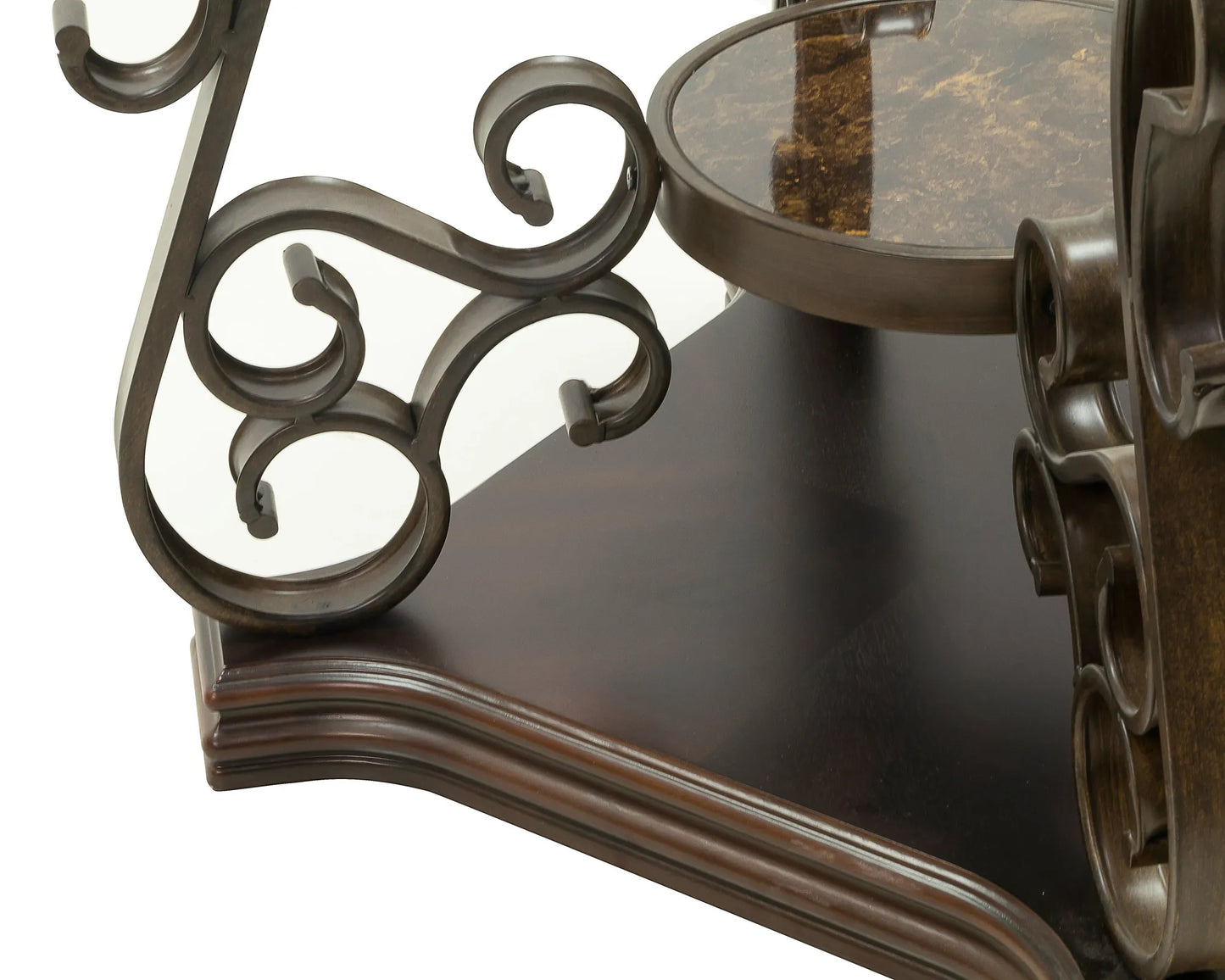 End table, Glass table top, MDF W/marble paper middle shelf, powder coat finish metal legs. (26.3'Lx26.3'Wx24'H) – view 5