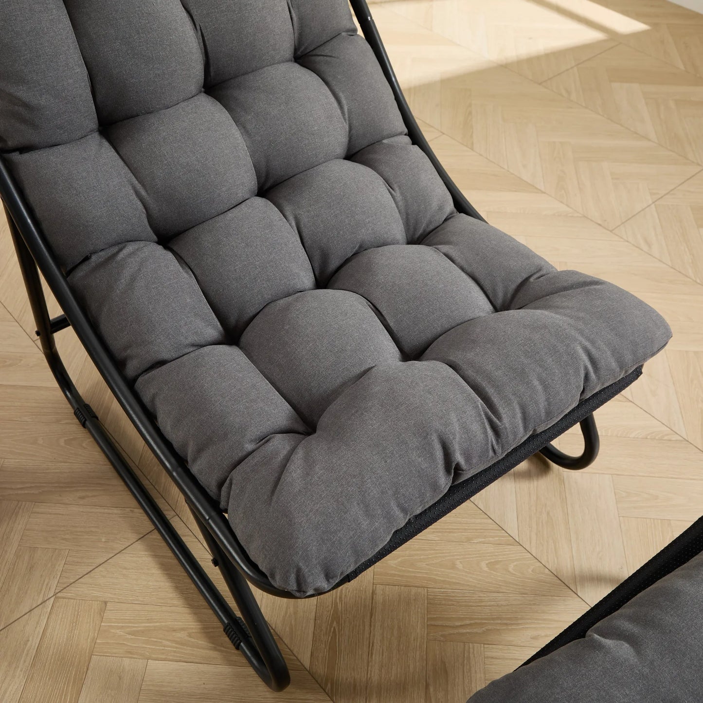 Patio Outdoor Lounge Chair with Ottoman, Comfy Sling Recliner Chair with Puffy Cushion and Foot Stool, Ideal for Living Room, Bedroom, Reading Room – view 5