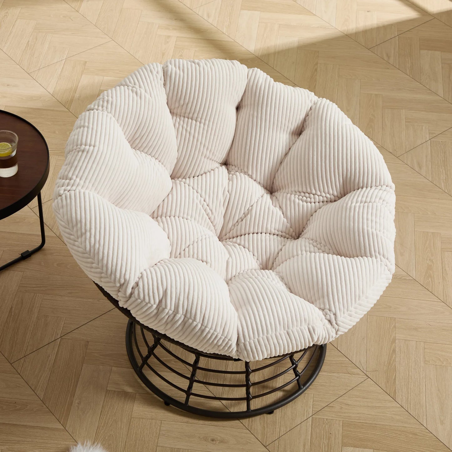 Comfortable Ergonomic Wicker Papasan Chair, 360° Swivel Indoor Outdoor Rattan Chair with Soft Thick Cushion, Ideal for Living Room, Bedroom, Reading – view 5