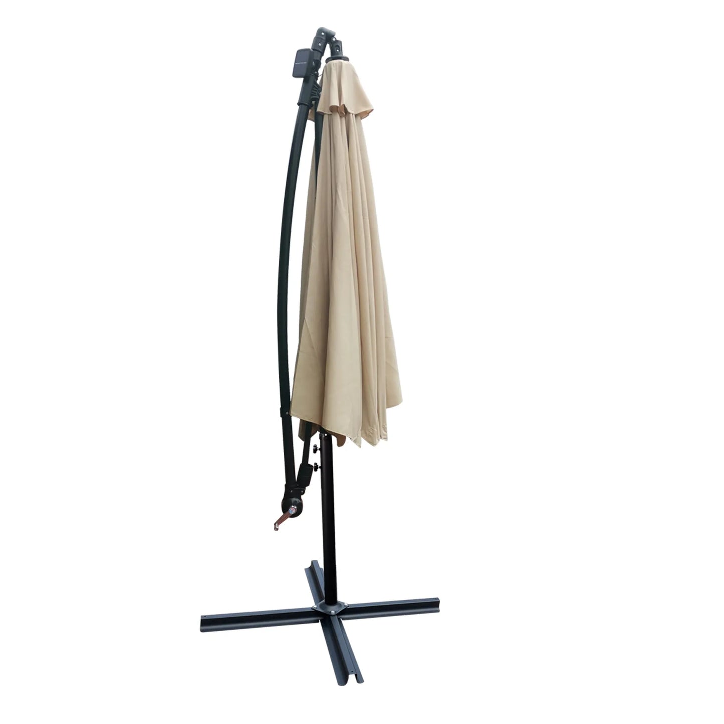 Tan 10 ft Outdoor Patio Umbrella Solar Powered LED Lighted Sun Shade Market Waterproof 8 Ribs Umbrella with Crank and Cross Base for Garden Deck – view 5