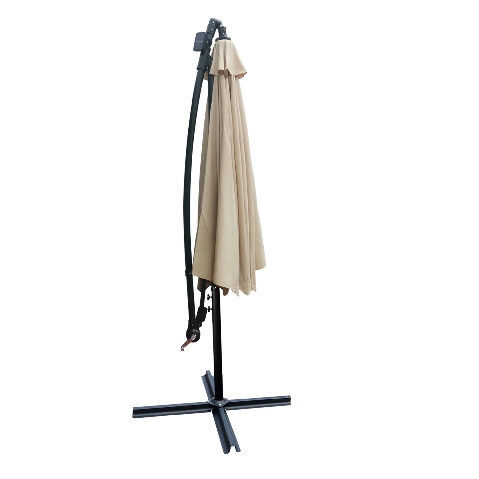 Tan 10 ft Outdoor Patio Umbrella Solar Powered LED Lighted Sun Shade Market Waterproof 8 Ribs Umbrella with Crank and Cross Base for Garden Deck – view 5