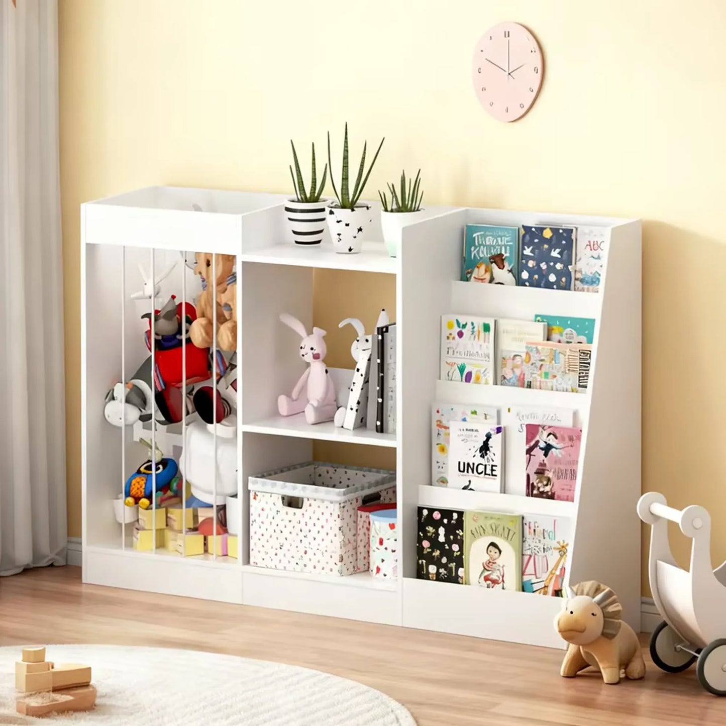 3-in-1 Kids Bookshelf and Toy Storage, 4-Tier Book Shelf for Kids Rooms, Sling Baby Bookcase with Stuffed Animal Storage, Toddler Montessori – view 5