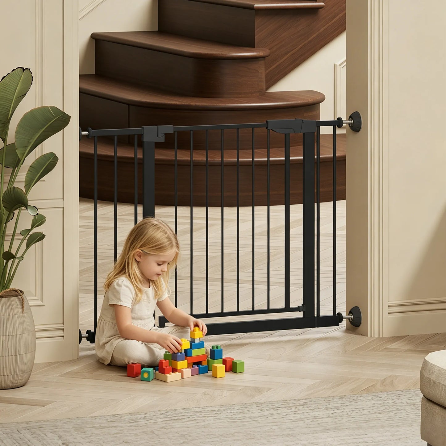 29.5-45.3' Wide Baby Gate with wall protector for Stairs, Dog Gate Indoor for Doorways, No Drilling Pressure Mounted Pet Gates for Kids, Easy Walk – view 5