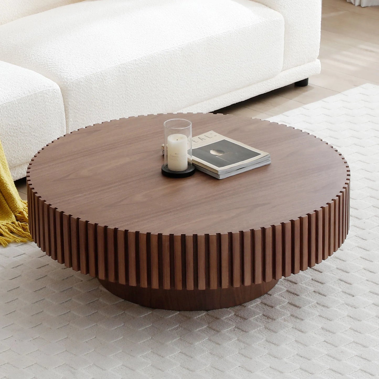 31.49'' Round Coffee Table Small Coffee Table for Apartment, Modern Living Room Coffee Table with Sturdy Pedestal,WALNUT (Same Sku:W876P243947) – view 5
