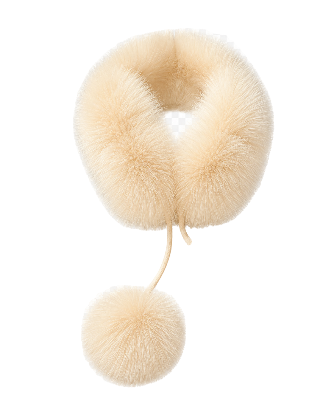 Warm Cream genuine fox fur loop scarf with rabbit fur lining and two pom-poms on transparent background