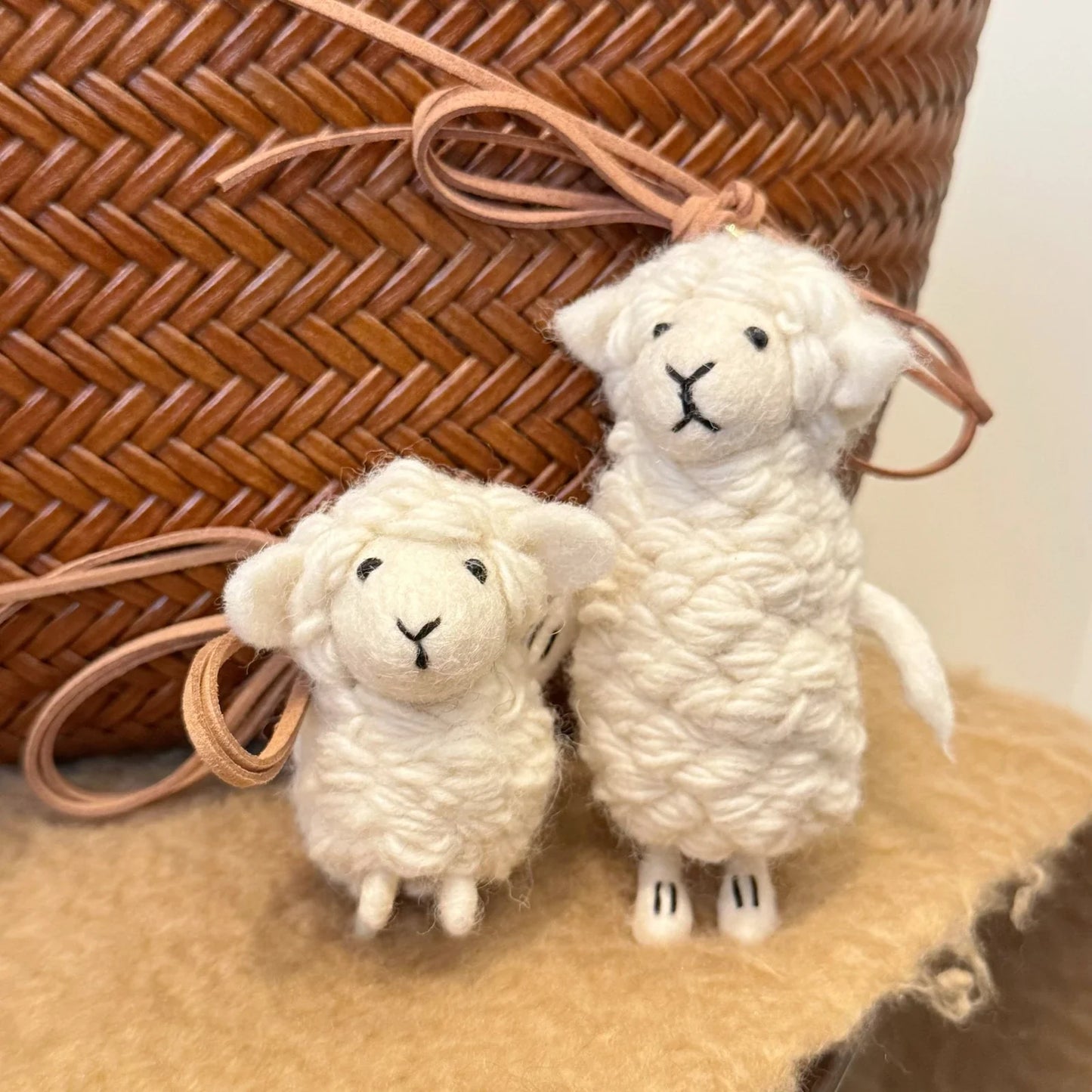 Handmade wool felt sheep bag charm – wool felt sheep charm size comparison