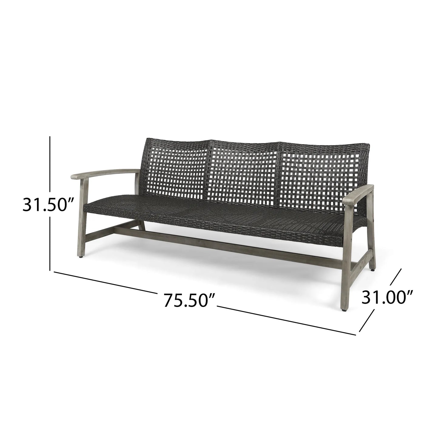 Outdoor Acacia Wood Wicker 3 Seater Sofa, Patio Furniture Conversation Set for Backyard – view 6