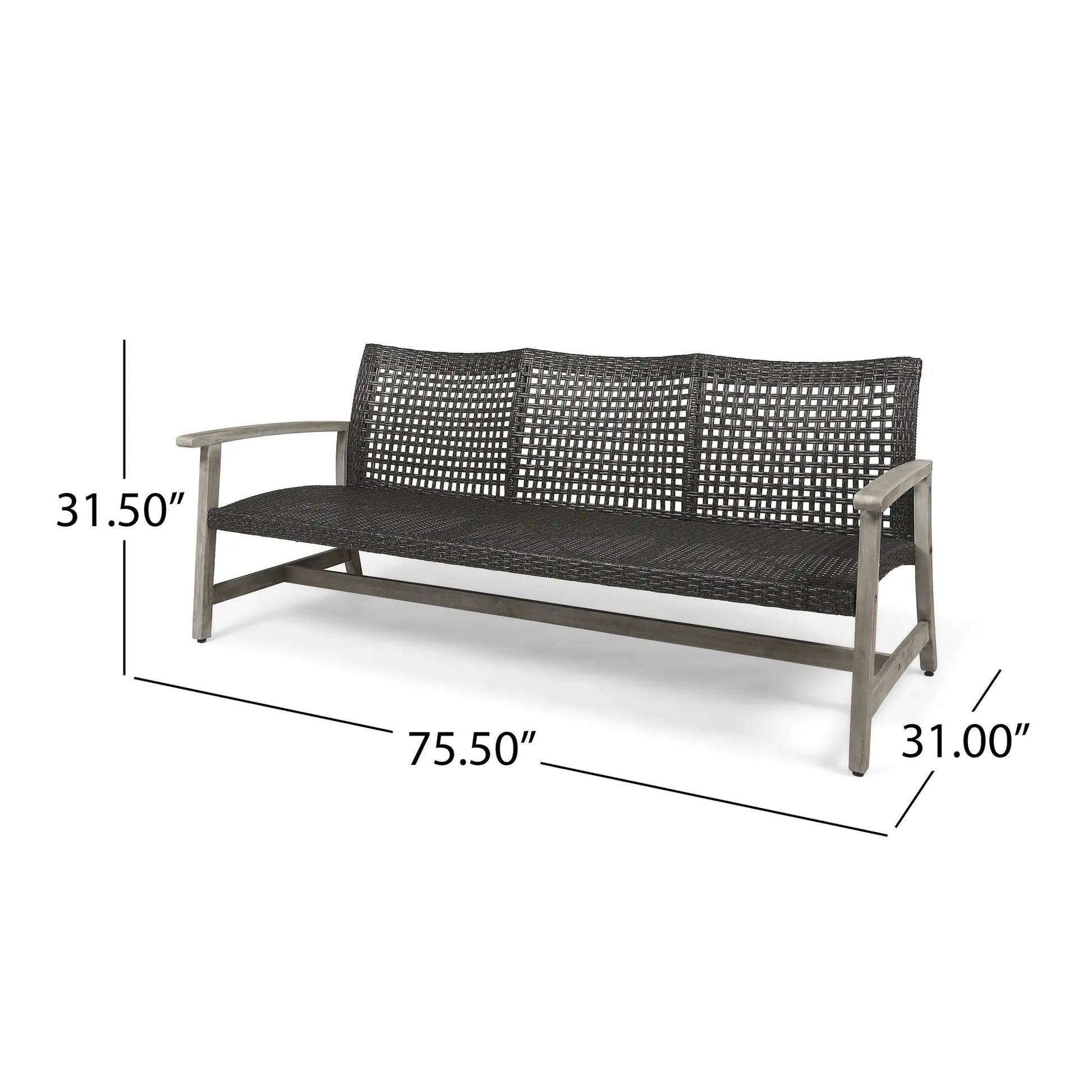 Outdoor Acacia Wood Wicker 3 Seater Sofa, Patio Furniture Conversation Set for Backyard – view 6