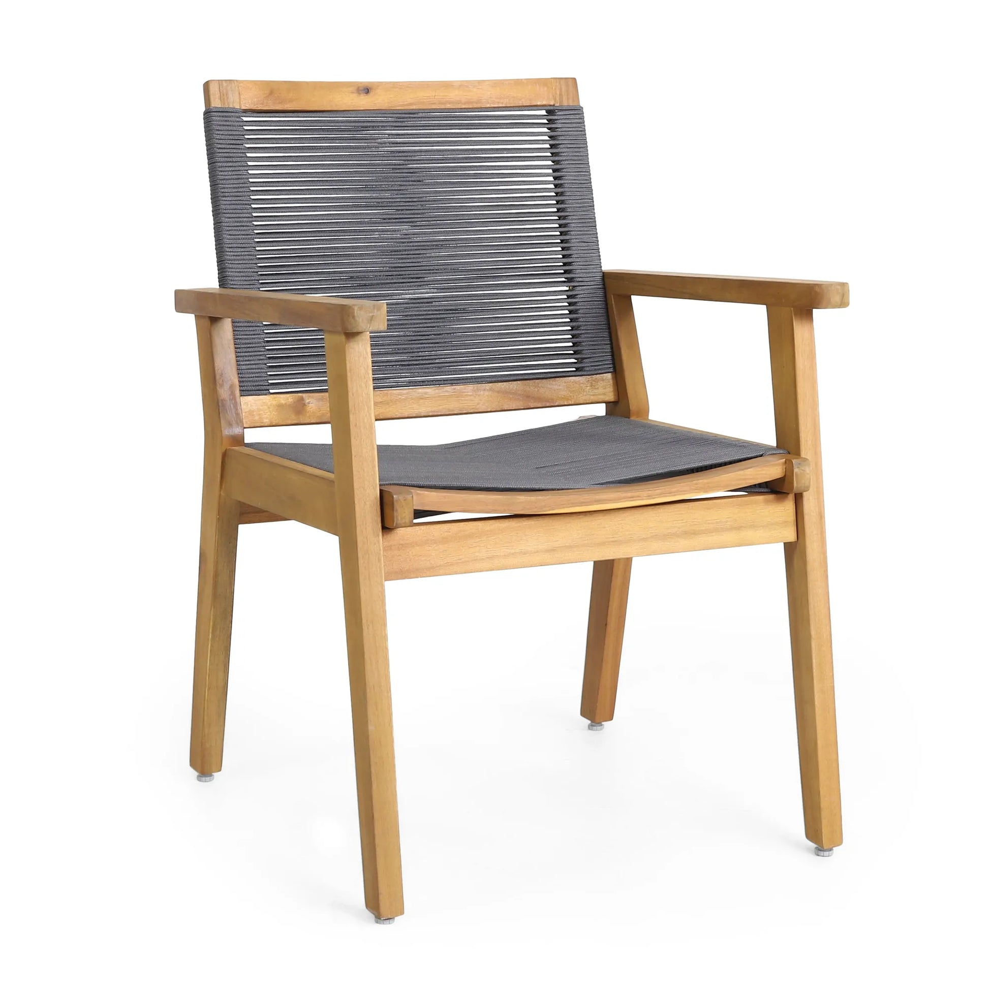 Outdoor Dining Chair Set of 2, Dark Grey Rope, Acacia Wood Frame – view 6