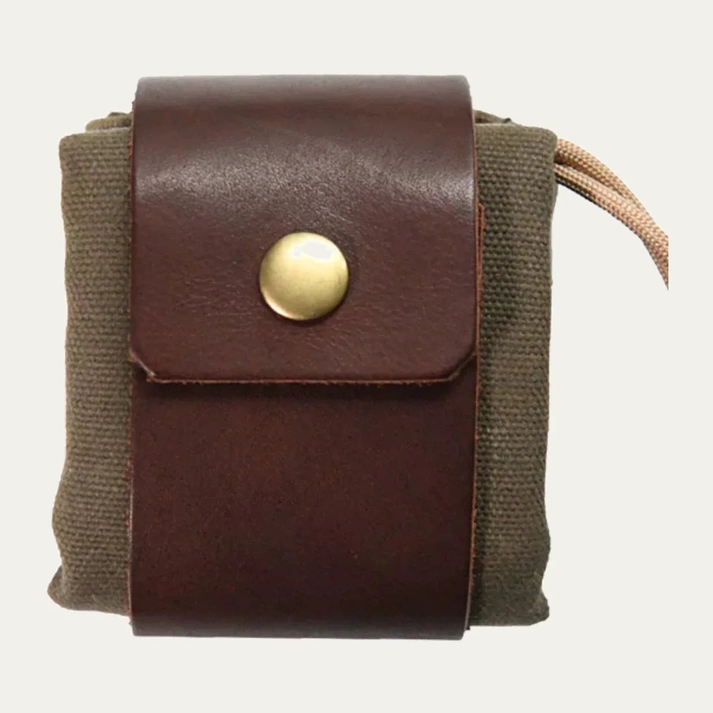 Army green canvas belt pouch with contrasting leather front panel
