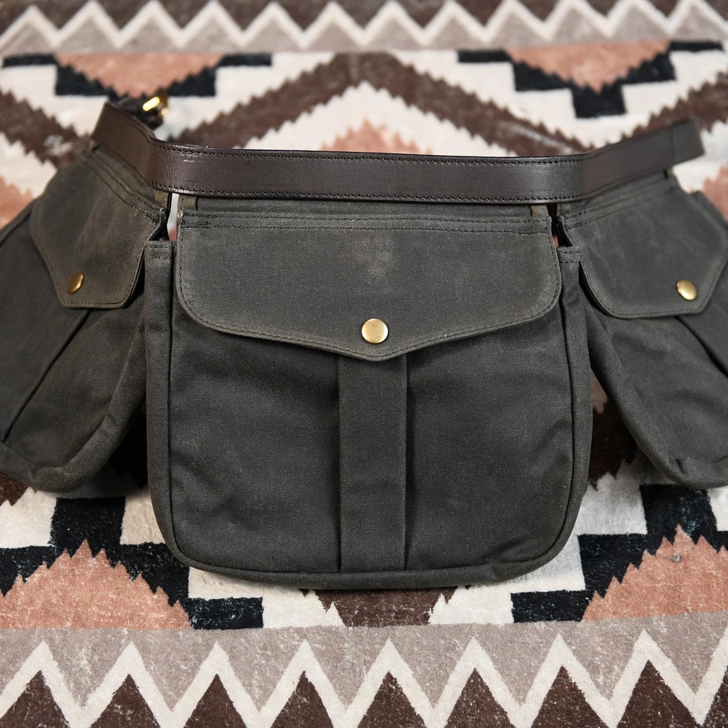 Army Green waxed canvas multi-pocket waist bag
