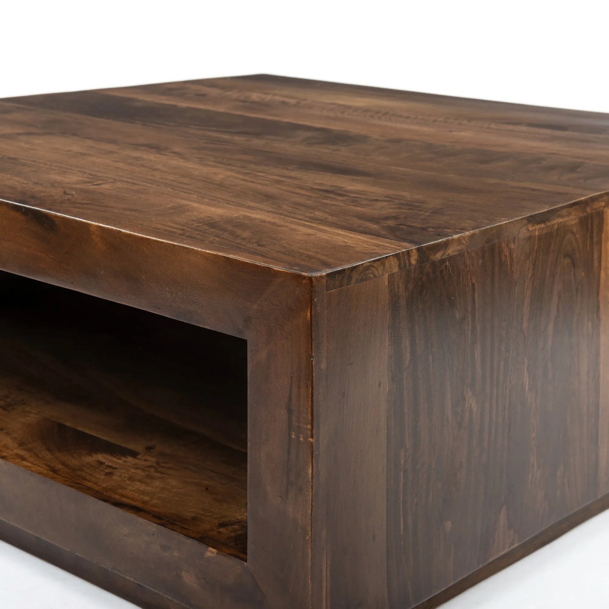 Low Profile Premium Solid Wood Coffee Table in Brown with Natural Wood Finish, 14.96 x 37.40 x 37.40 inches – view 6