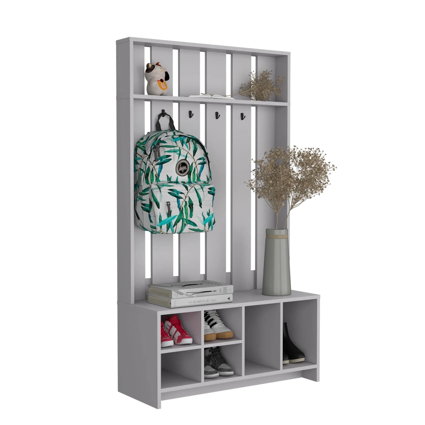 Tulcan 38' Wide Hall Tree with Bench and Shoe Storage, Entryway Bench with Coat Rack – view 6