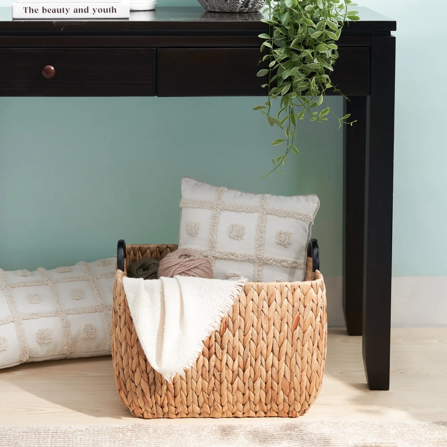 Rectangular Multi Purpose Water Hyacinth Woven Wicker Baskets with Handles - 16' x 12' x 13' - Natural Brown - For Towel, Toys, Magazine and Kitchen – view 6