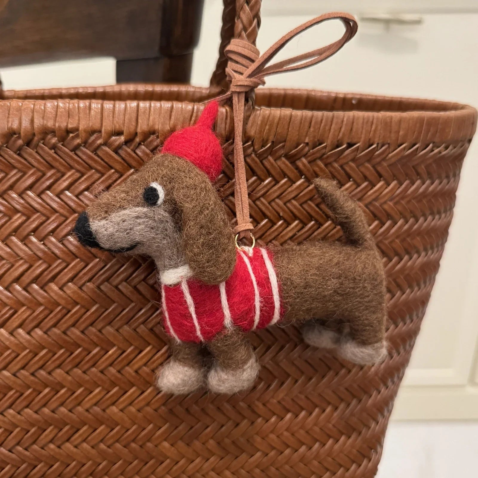beret puppy handmade wool felt bag charm