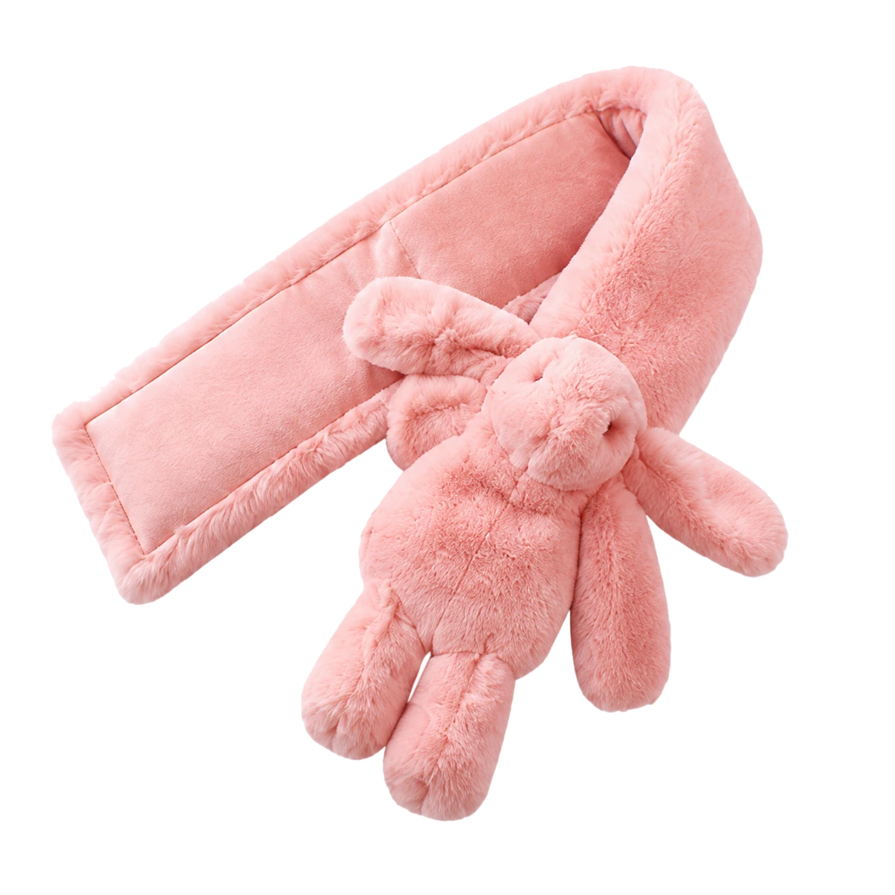 Blush Pink genuine Rex rabbit fur bunny scarf single-sided finish on transparent background