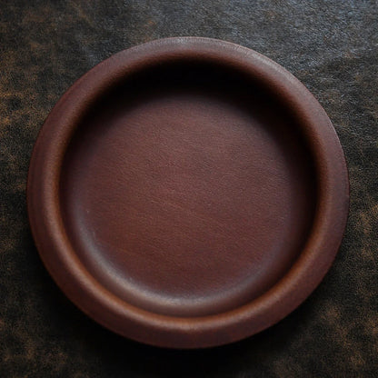 Coffee Brown round vegetable-tanned cowhide valet tray