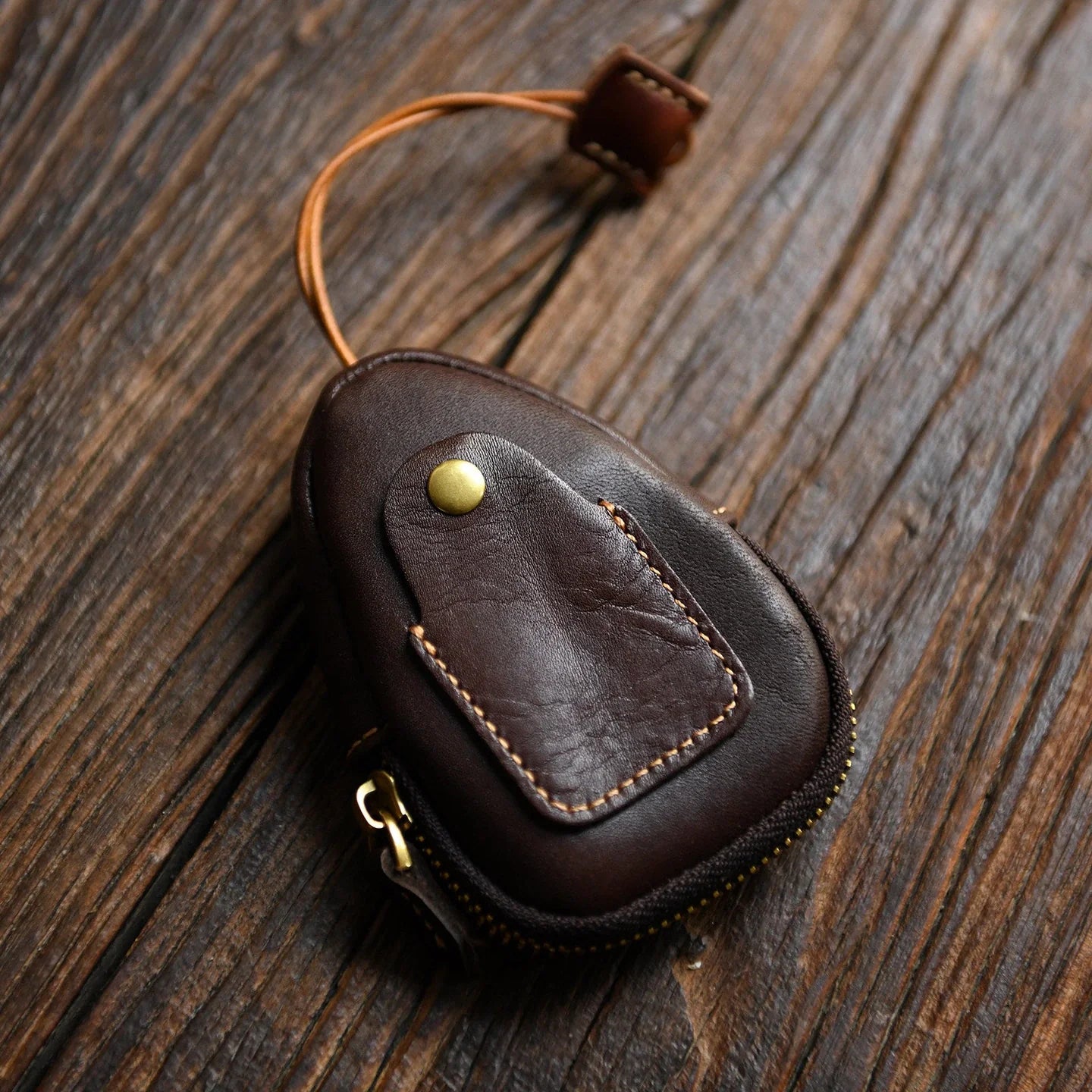 Dark coffee top-grain leather car key case