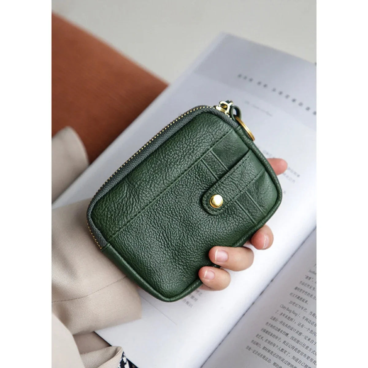 Dark Green vegetable-tanned leather coin purse
