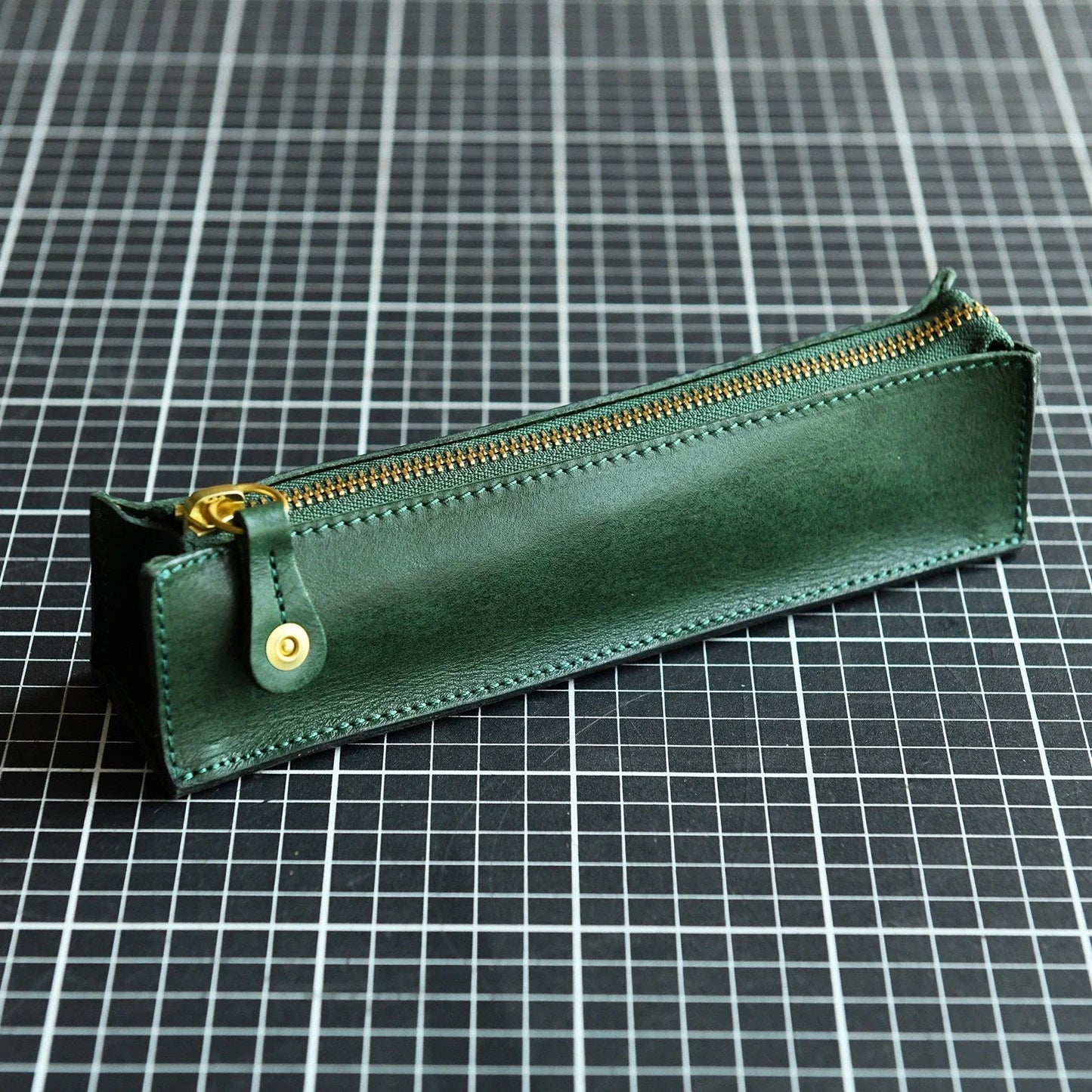 Forest green leather pencil case