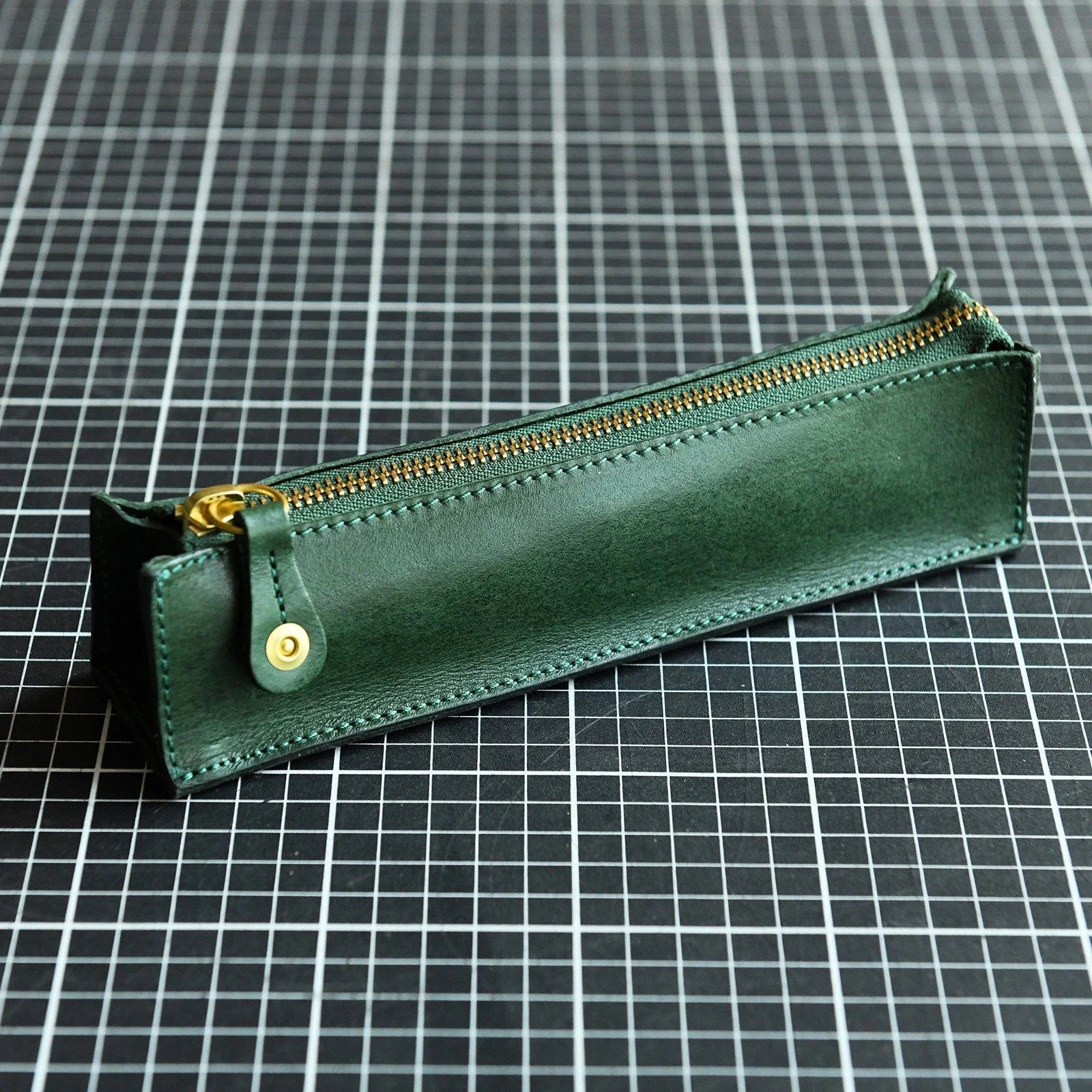 Forest green leather pencil case