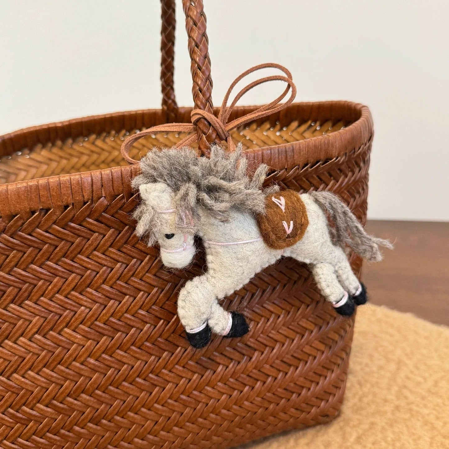 Gray wool felt horse bag charm