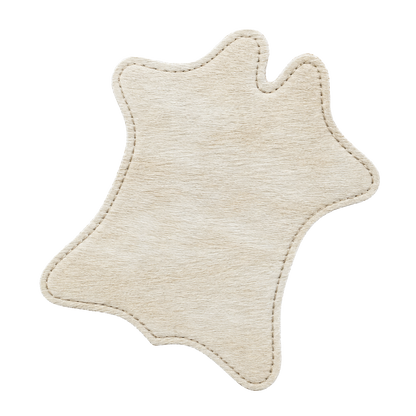 Ivory genuine cowhide silhouette coaster showing natural hide variation on transparent background