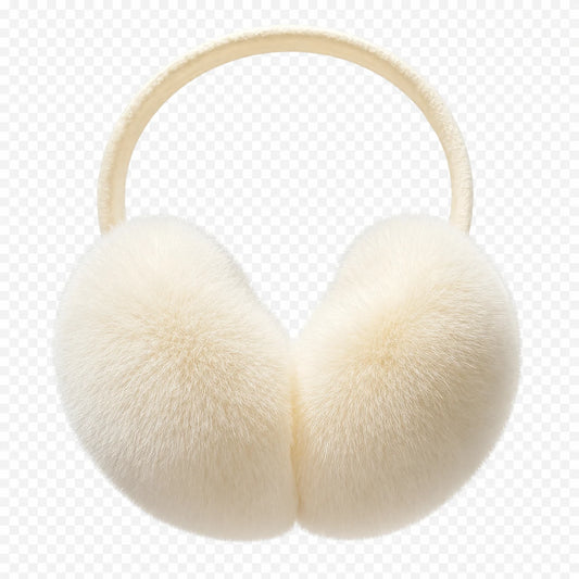 Ivory White genuine Rex rabbit fur earmuffs, front product view