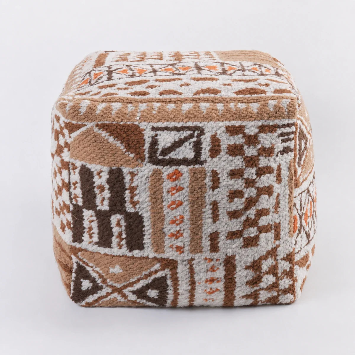 Mocha geometric textured floor cushion on a light neutral background