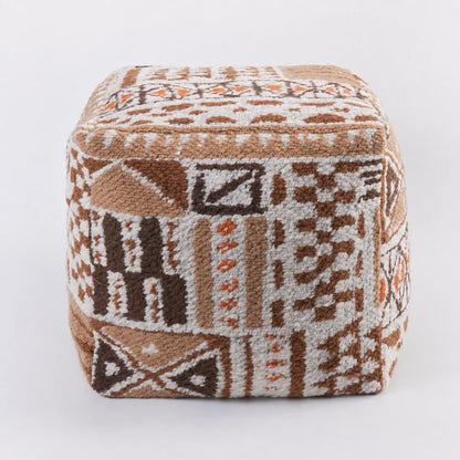 Mocha geometric textured floor cushion on a light neutral background