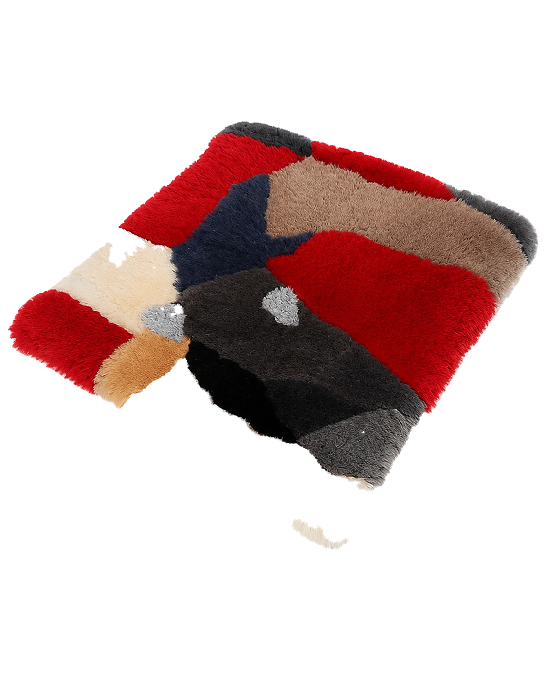 Multi-Color Patchwork genuine short-pile sheared-sheepskin chair pad on transparent background