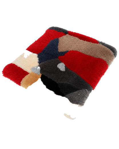 Multi-Color Patchwork genuine short-pile sheared-sheepskin chair pad on transparent background