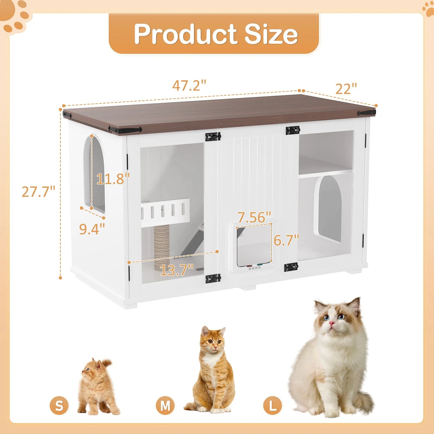 47.25' Large Cat Litter Box Enclosure with LED Light, Hidden Litter Box Furniture, Cat House with Stairs and Cat Scratching Post, Cat Cabinet Side – view 6