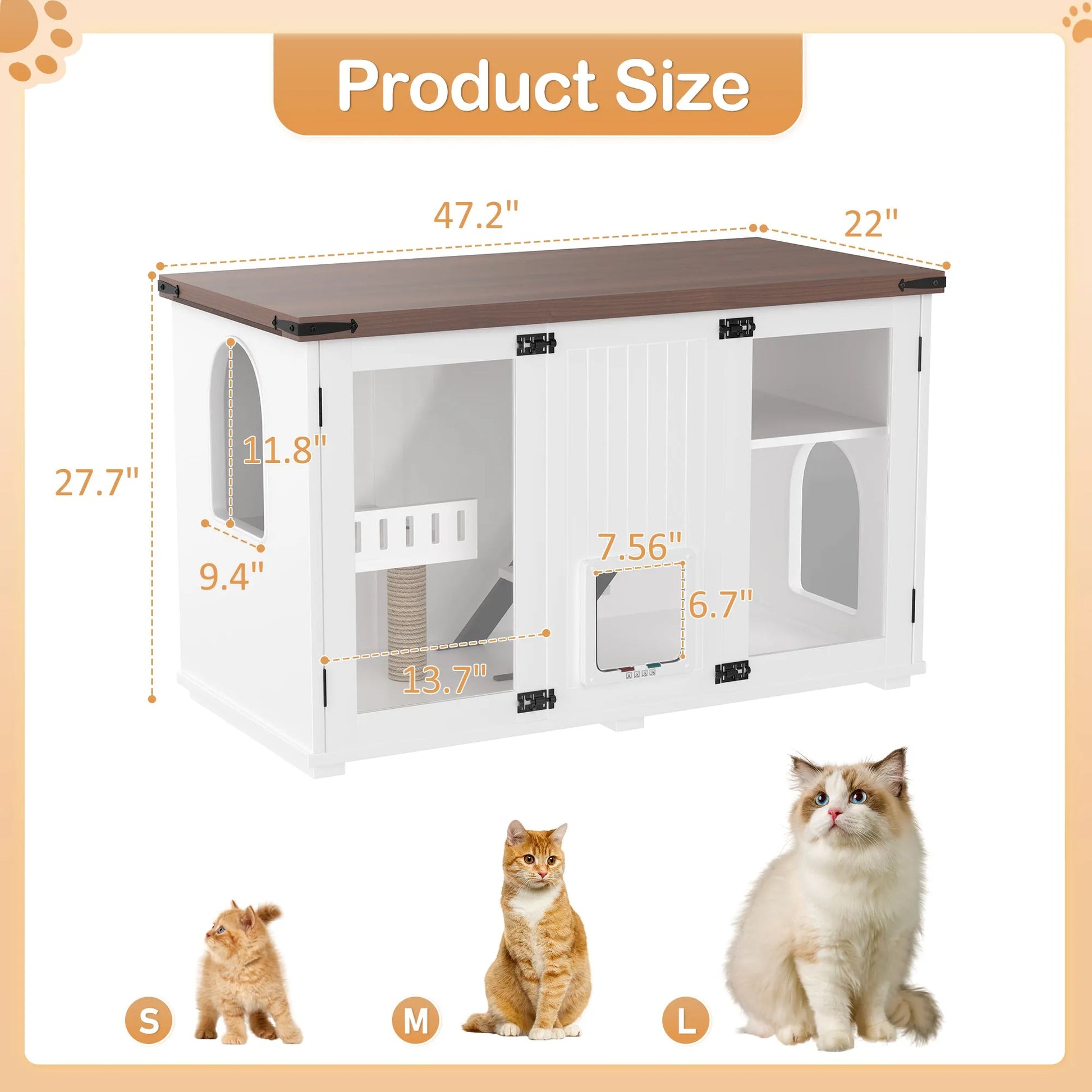 47.25' Large Cat Litter Box Enclosure with LED Light, Hidden Litter Box Furniture, Cat House with Stairs and Cat Scratching Post, Cat Cabinet Side – view 6