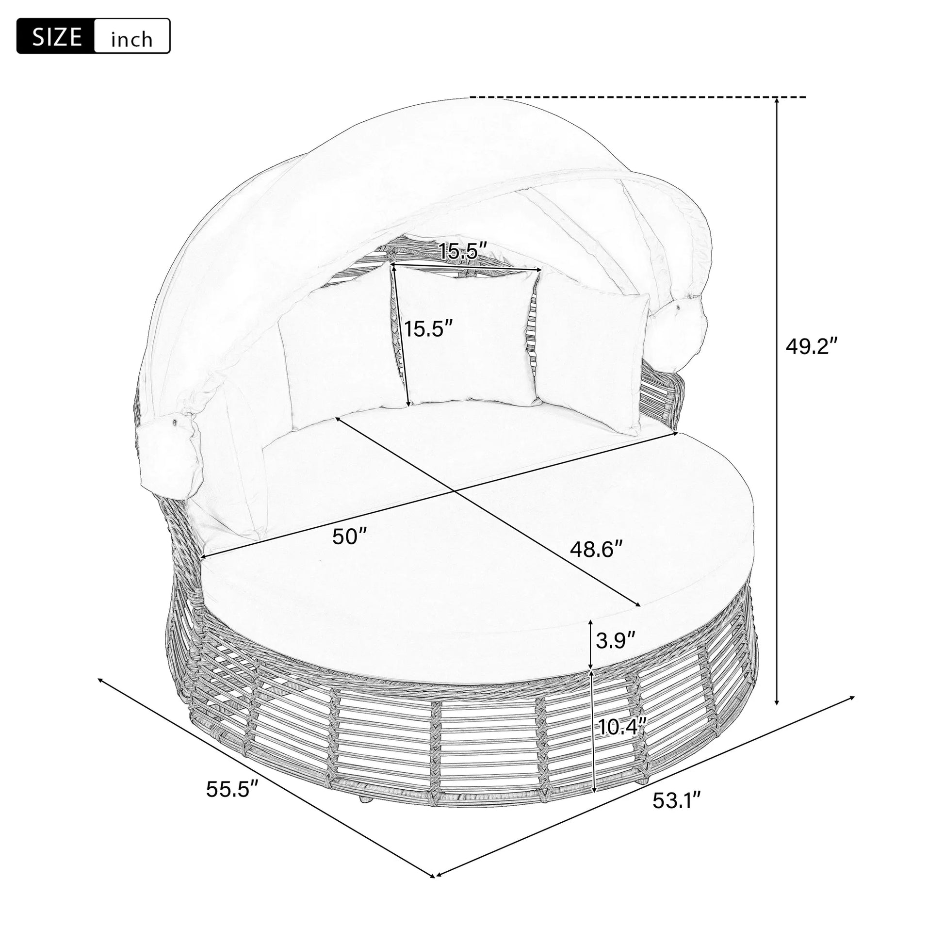 <Old SKU: N704G201243A> Outdoor Patio Rattan Round Daybed with Retractable Canopy, Wicker Furniture Round Poolside Sofa Sunbed with Removable – view 6
